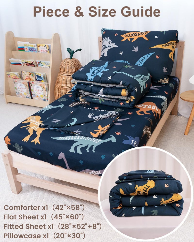 TinyPalsa Dinosaur Toddler Bedding Set, 4-Piece Comforter Set for Girls and Boys, Breathable Crib Bedding Includes Ultra-Soft Plush Minky Comforter, Flat and Fitted Sheets, and Reversible Pillowcase - Image 3